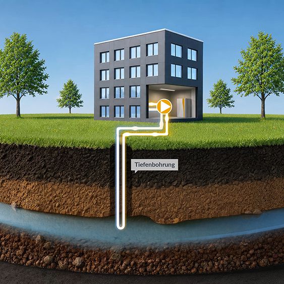 Geothermieanlage mit moderner Gebäudetechnik und Wärmepumpensystem von caldoa